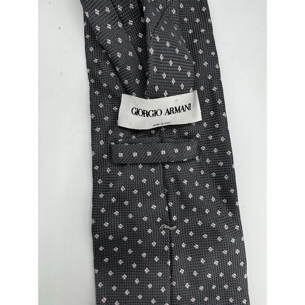 VTG Giorgio Armani Grey White Dot Patterned Silk Tie EUC A2